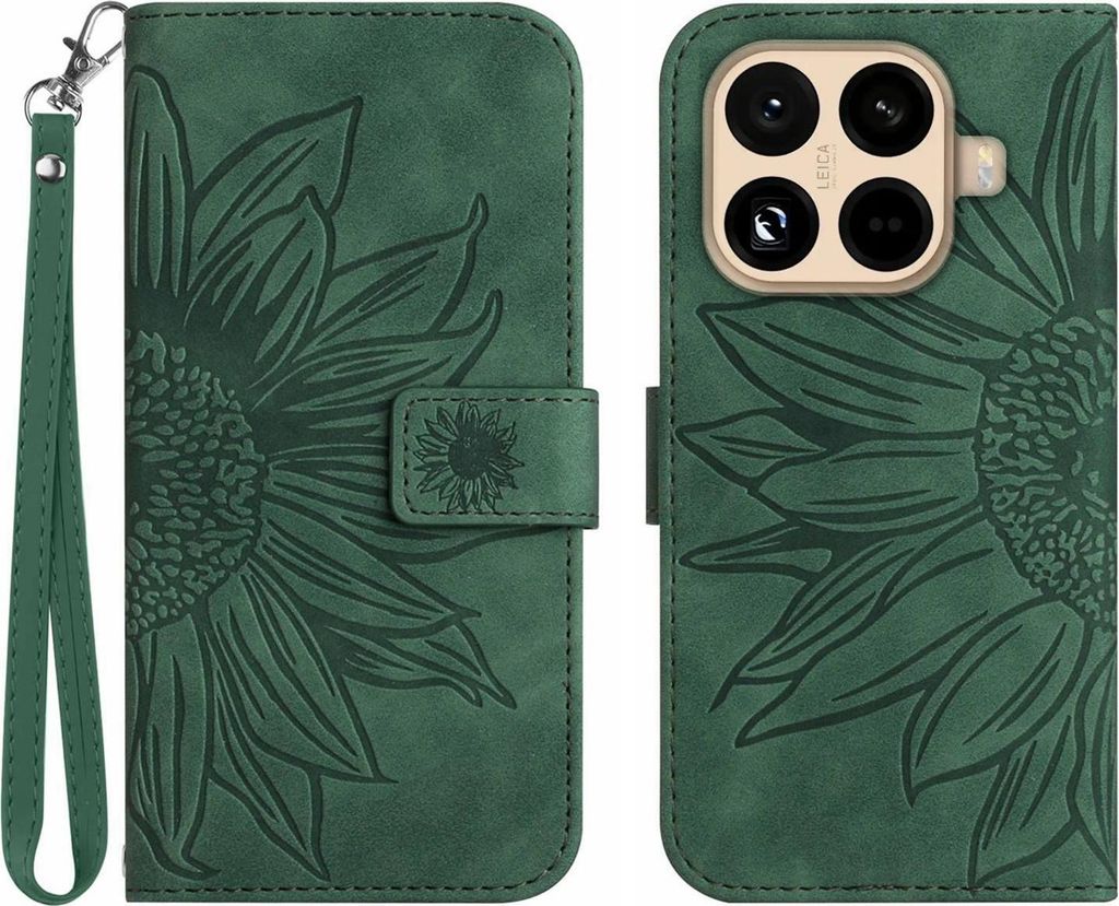 Xiaomi 15T Pro Hülle - Coverup Sonnenblume Klapphülle mit Schlüsselband - Grün