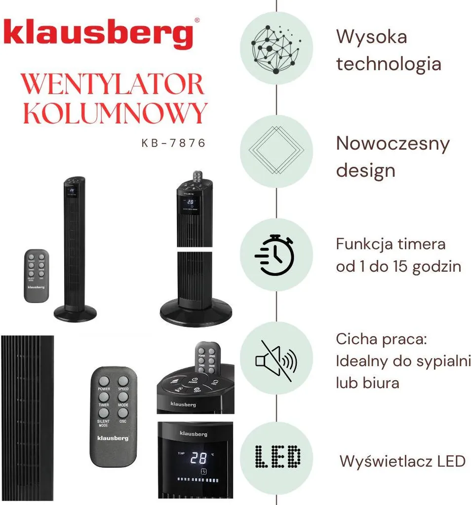 Ventilateur Colonne avec Télécommande et Minuterie Programmable 50W - 13