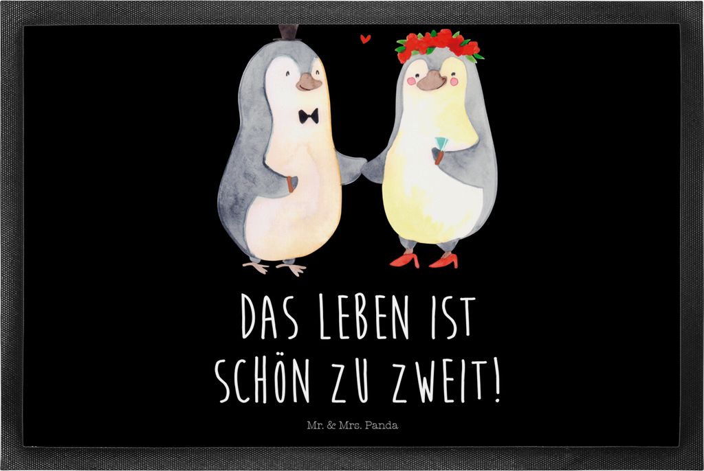 Mr. & Mrs. Panda fußmatte Pinguin Heirat 50 x 75 cm - Schwarz - Geschenk, Schmutzfangmatte, Freundin, Hochzeit, flurmatte, Verliebt, Fußabtreter,...