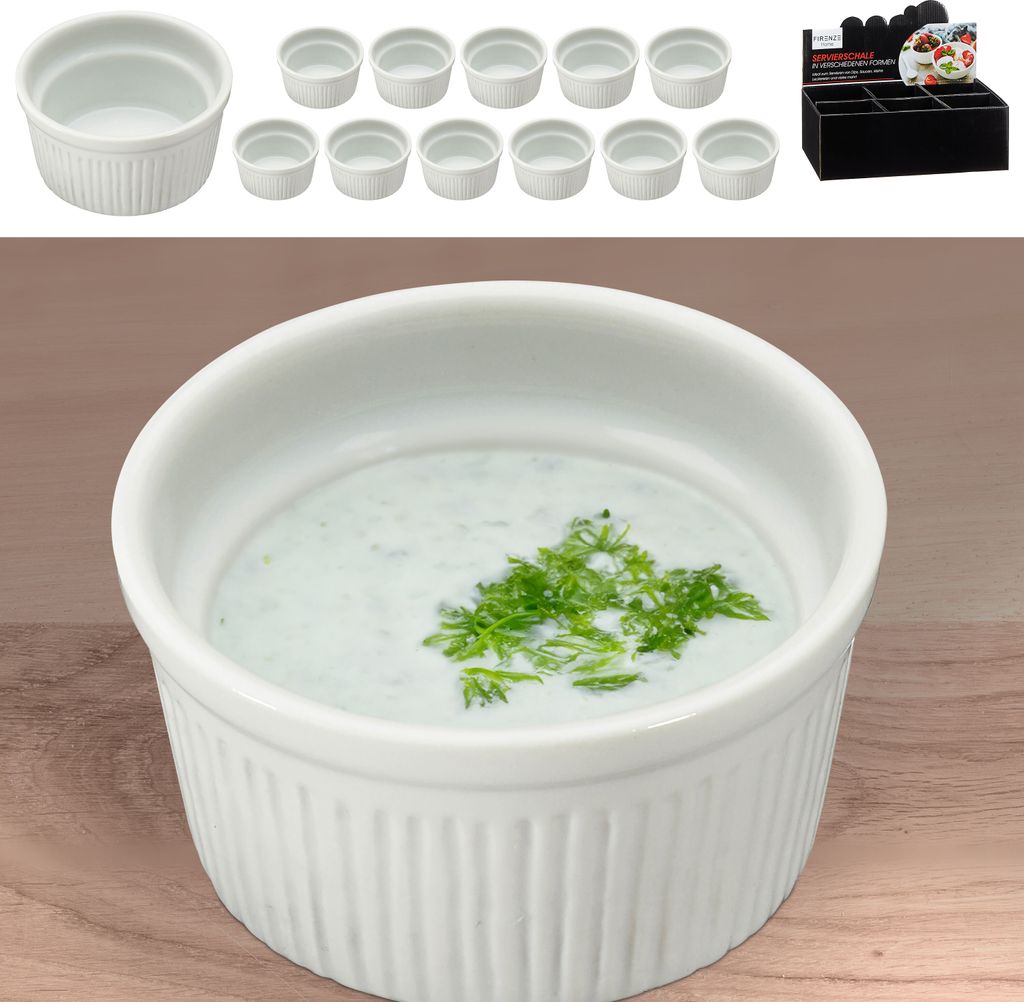 Servierschale rund 12er Set weiß 6,4x3,5x6,4cm New Bone China Schale Schüssel Auflaufform Tischgeschirr Snackschale