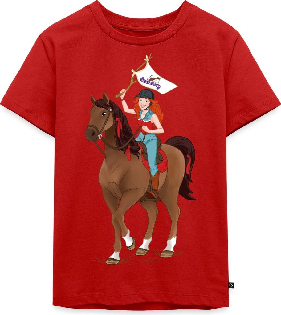 Spreadshirt Schleich Horse Club Hannah auf Pferd Cayenne Kinder Premium T-Shirt, 110/116 (4 Jahre), Rot