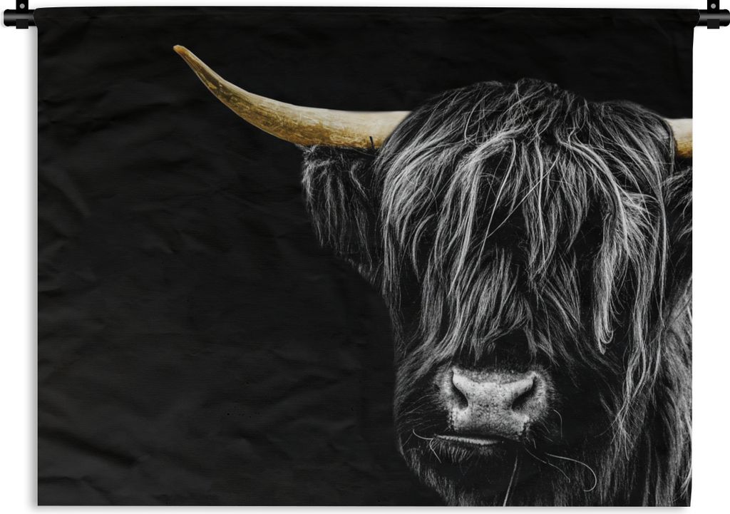 MuchoWow Wandteppich Wandbehang Schottisches Hochlandrind - Kühe - Horn - Gold 120x90 cm Tapisserie Dekoration Wandtuch - Wohnen - Aufhänger f...