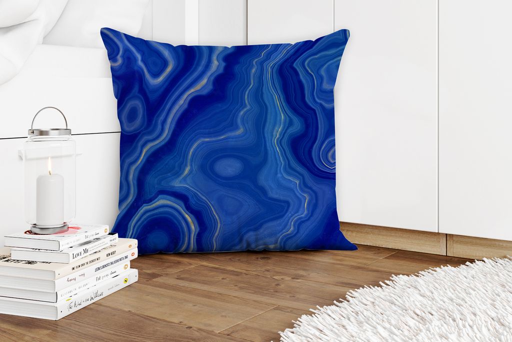 MuchoWow Zierkissen Sofakissen Wohnzimmer Dekokissen 60x60 cm Blau - Achat - Steine - Sitzfläche - Foto Polster