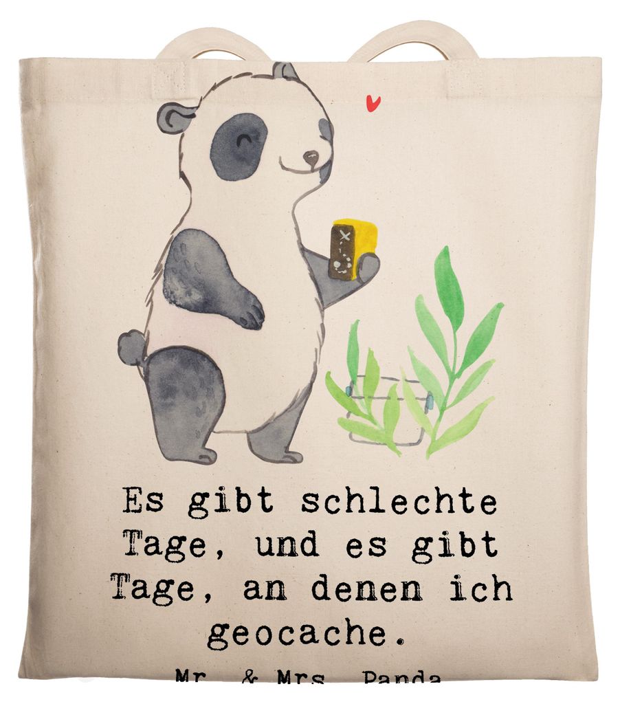 Mr. & Mrs. Panda Jutebeutel Panda Geocaching - Transparent - Geschenk, Laptoptasche, Tasche, GPS Schnitzeljagd, Tote Bag, Shopping, Opencaching, Sc...
