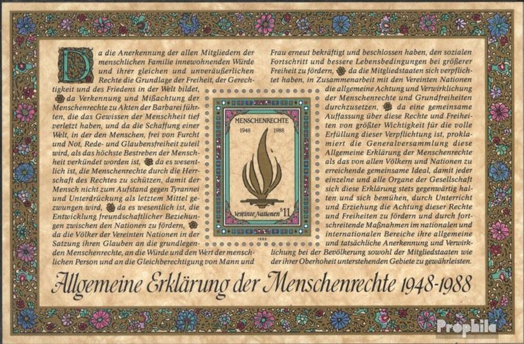 Briefmarken UNO - Wien 1988 Mi Block4 (kompl.Ausg.) FDC Menschenrechte