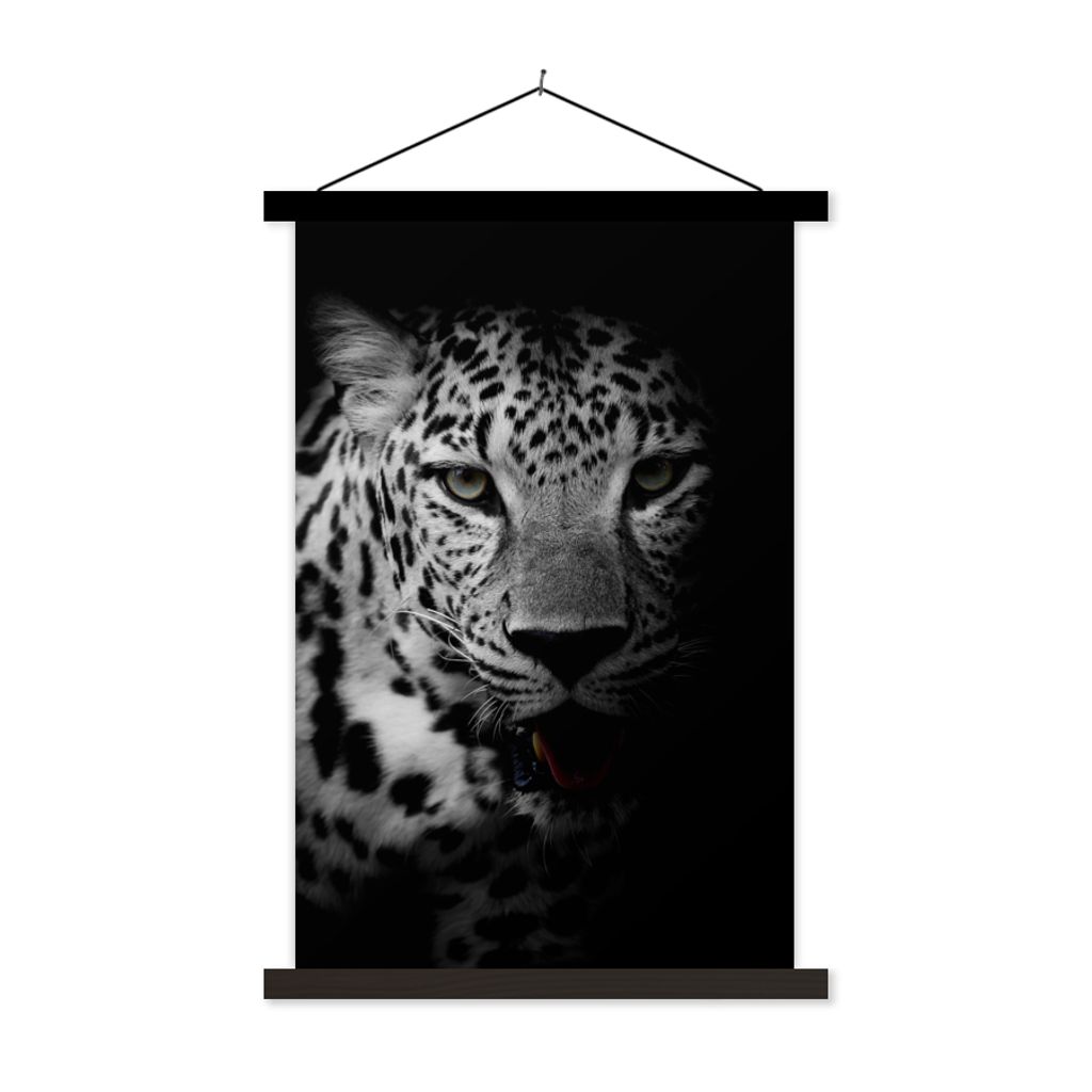 MuchoWow Textilposter Tiere - Schwarz - Weiß - Panther - Porträt 60x90 cm mit schwarzem Rahmen - Poster Wohnzimmer