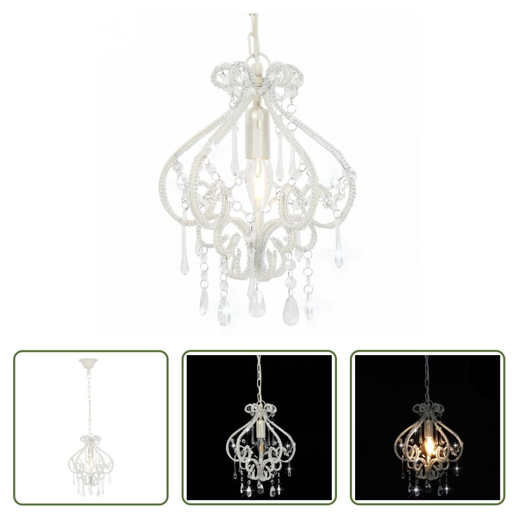 The Living Store Lampa sufitowa z perełkami biała okrągła Zdjęcie produktu 