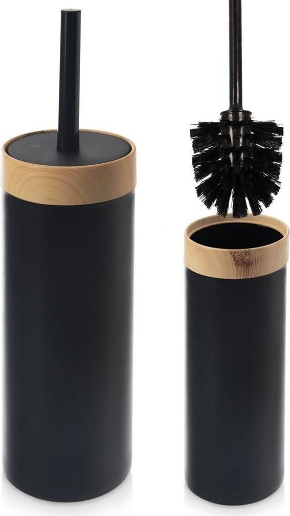 Toilettenbürste mit Behälter, schlichtes Design, schwarze Kunststoffbürste