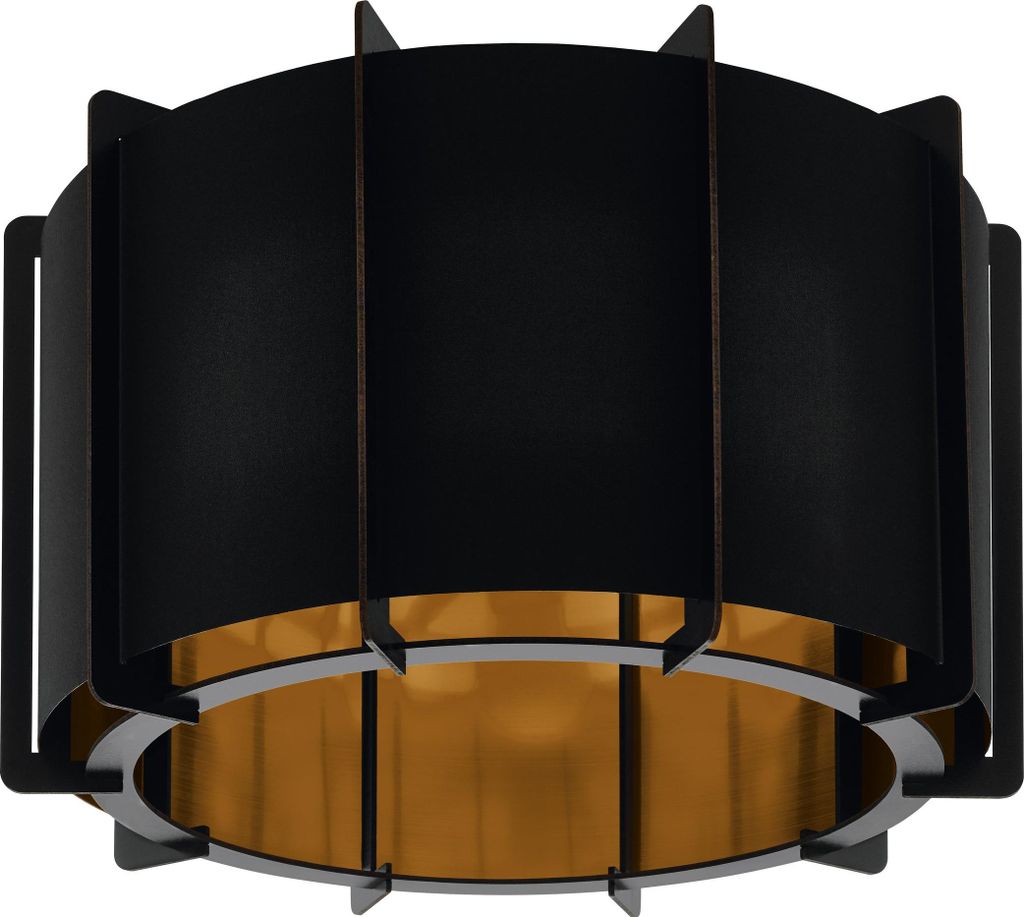 EGLO Deckenlampe Pineta, Deckenleuchte, Stahl in schwarz, Holz, Folie in schwarz, gold E27 Fassung