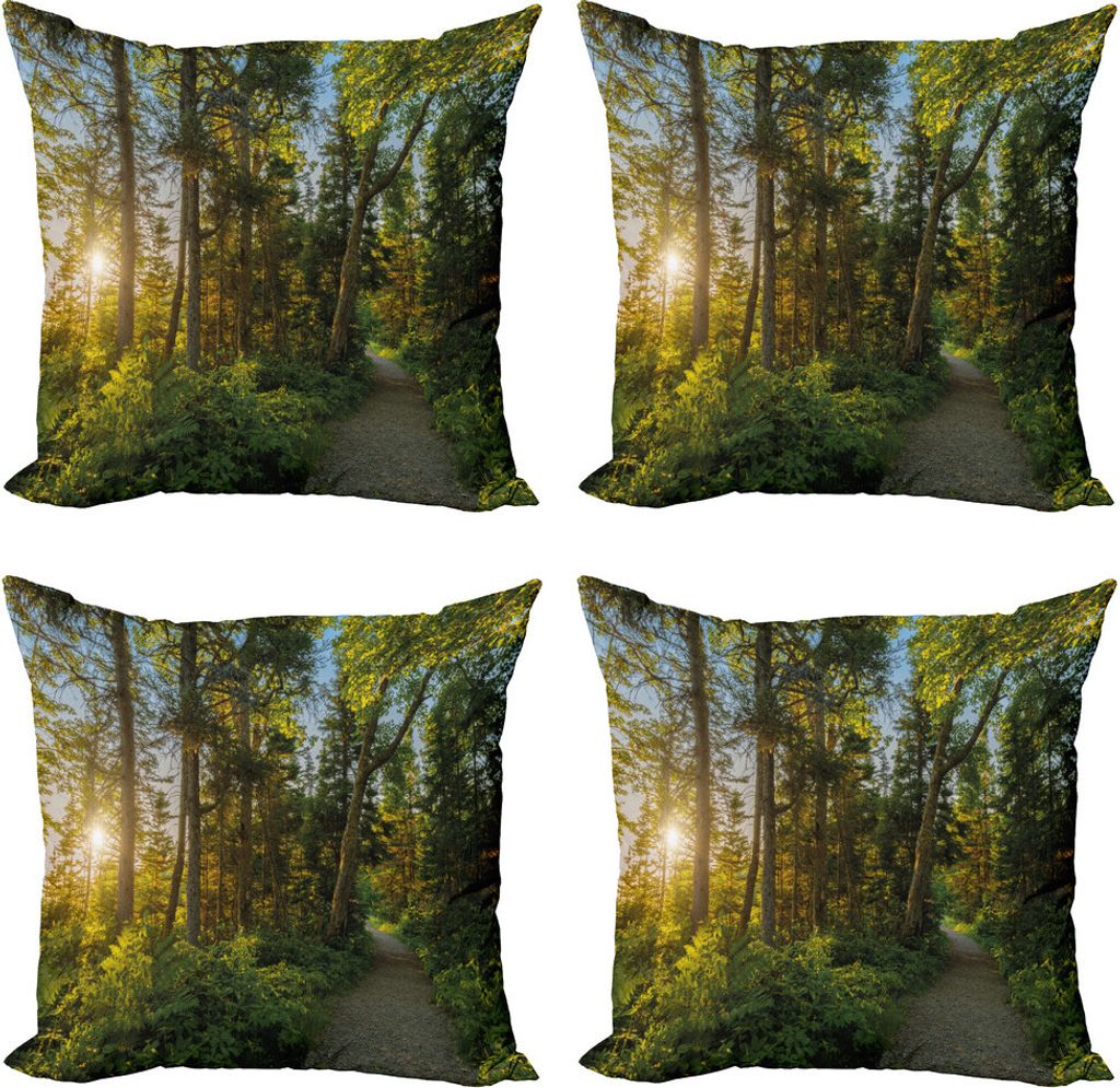 ABAKUHAUS Landschaft Kissenbezug Set (4 Stück), Nationalpark-Bäume Pfad, Moderner Doppelseitiger Digitaldruck, 45 cm x 45 cm, Blau Grün
