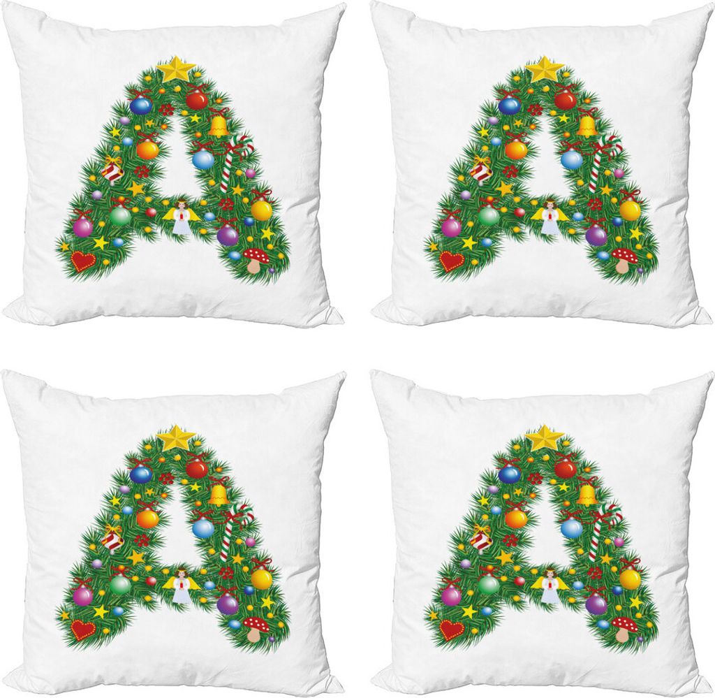 ABAKUHAUS Buchstabe a Kissenbezug Set (4 Stück), Winter Festlichkeit Font, Moderner Doppelseitiger Digitaldruck, 45 cm x 45 cm, Mehrfarbig