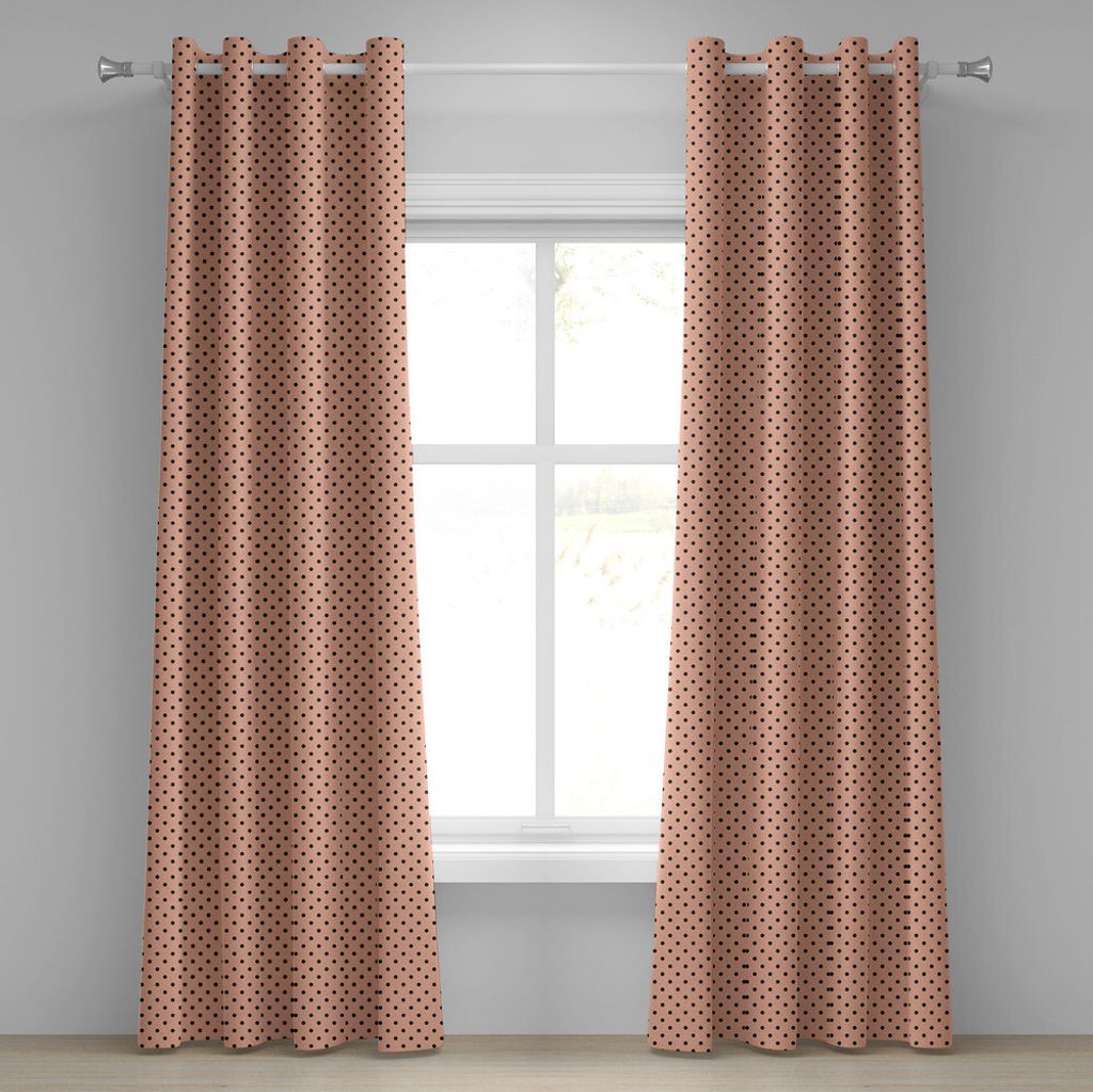 ABAKUHAUS Pfirsich Ösenvorhang, Traditionelle schwarze Tupfen auf weichem farbigem Hintergrund-abstraktem europäischem Design, Dekorative 2-Panel...