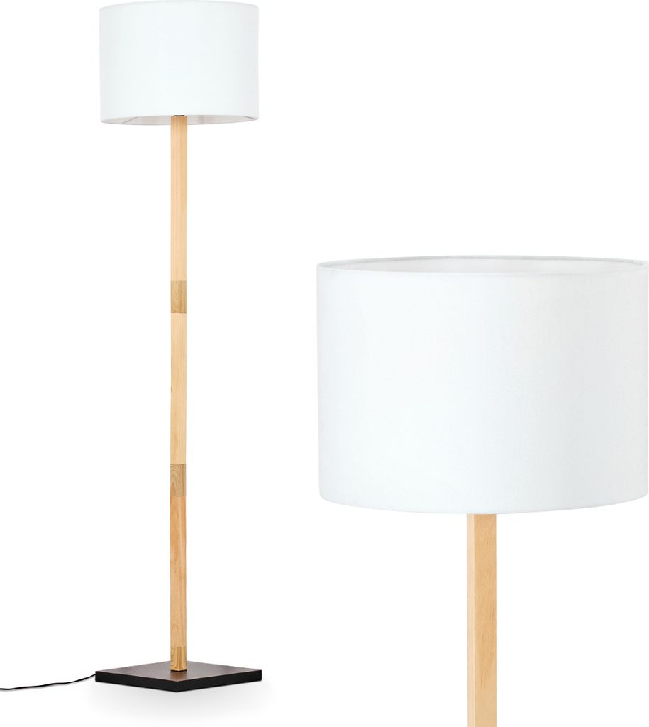 Schiavonea Boho-Style Stehlampe aus Holz/Metall/Stoff in Naturfarben/Schwarz/Weiß