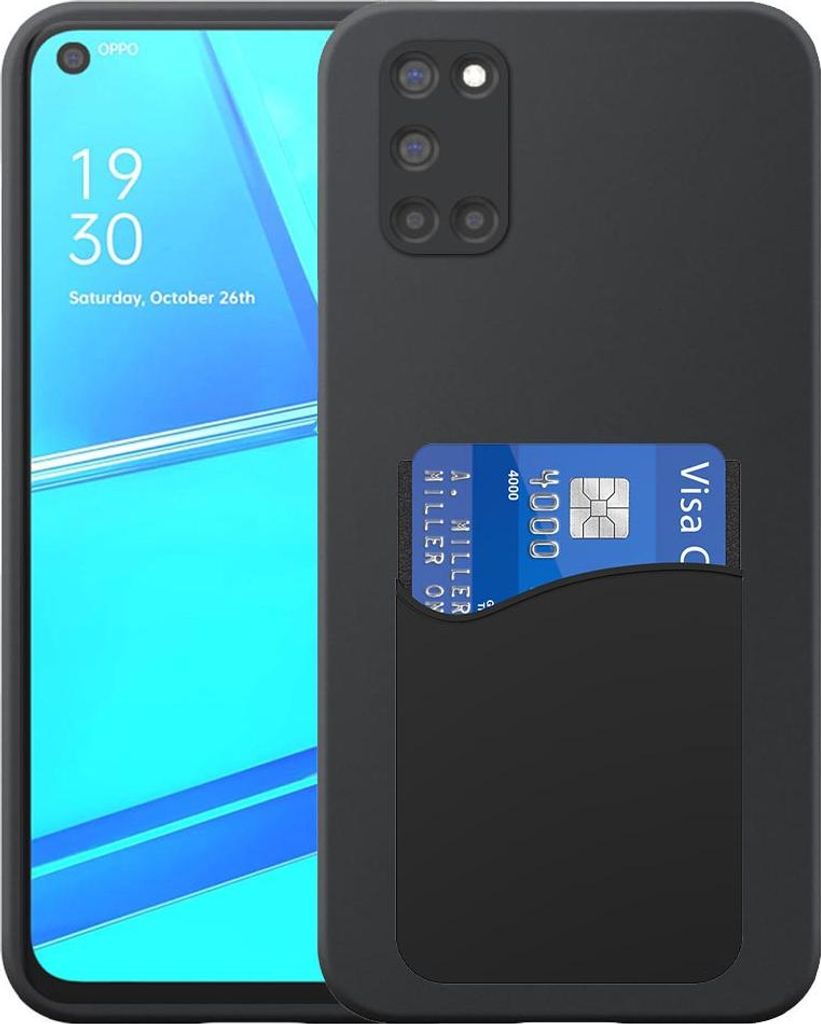 Geeignet für Oppo A52 / A72 4G Phone Case mit Silikon-Kartenhalter - Flexible Back Cover Case Silikon TPU mit Silikon Cardslot - Schwarz - Smartph...