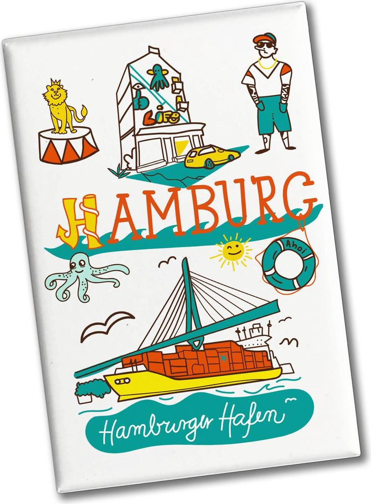 Hamburg Wimmelbild Souvenir Magnet - Hamburger Hafen