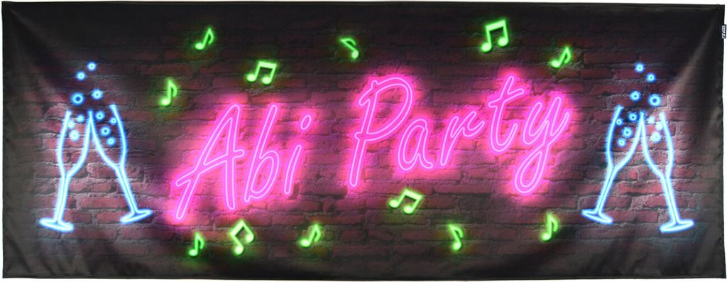 PSYWORK Schwarzlicht Banner Stoffbanner Neon Abi Party 200x75cm Partydekoration Stoff Tuch UV-aktiv Party Dekoration Hintergrund Groß Abschluss Ab...