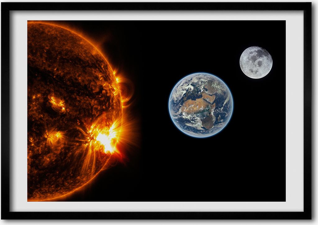 Bild - Bilder - Bilderrahmen - 70 cm x 50 cm - MDF-Rahmen, Wandkunst Sonnensystem