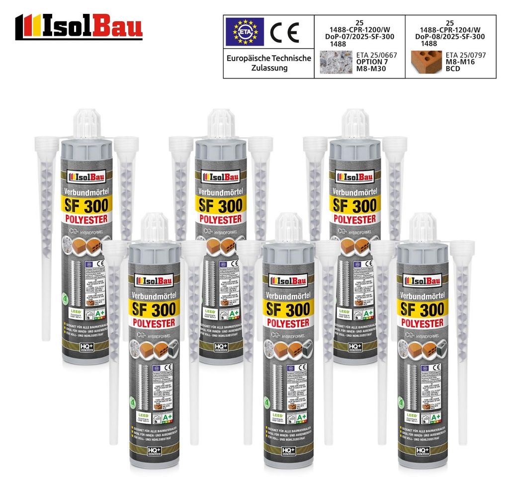 Isolbau SF 300 Verbundmörtel 6 x 300 ml + 12 x Statikmischer Injektionsmörtel Klebemörtel