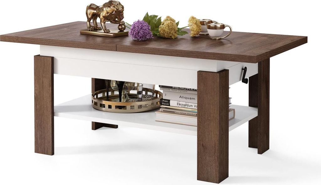 All4All Couchtisch Rino , Kaffeetisch , Wohnzimmertisch mit Ablage , Sofatisch , ausziehbar bis 170cm , höhenverstellbar , 130x65cm , 05 , Braune ...