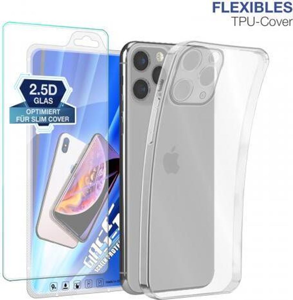 Slim Cover für Apple iPhone 11 Pro Max mit 9H Displayglas Displayschutz Hülle Transparent Flexibel Elastisch Backcover Schutzhülle Handyhülle
