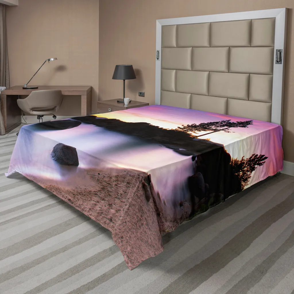 Drap de lit paysage pour décoration de chambre ambiance zen 260x228 cm