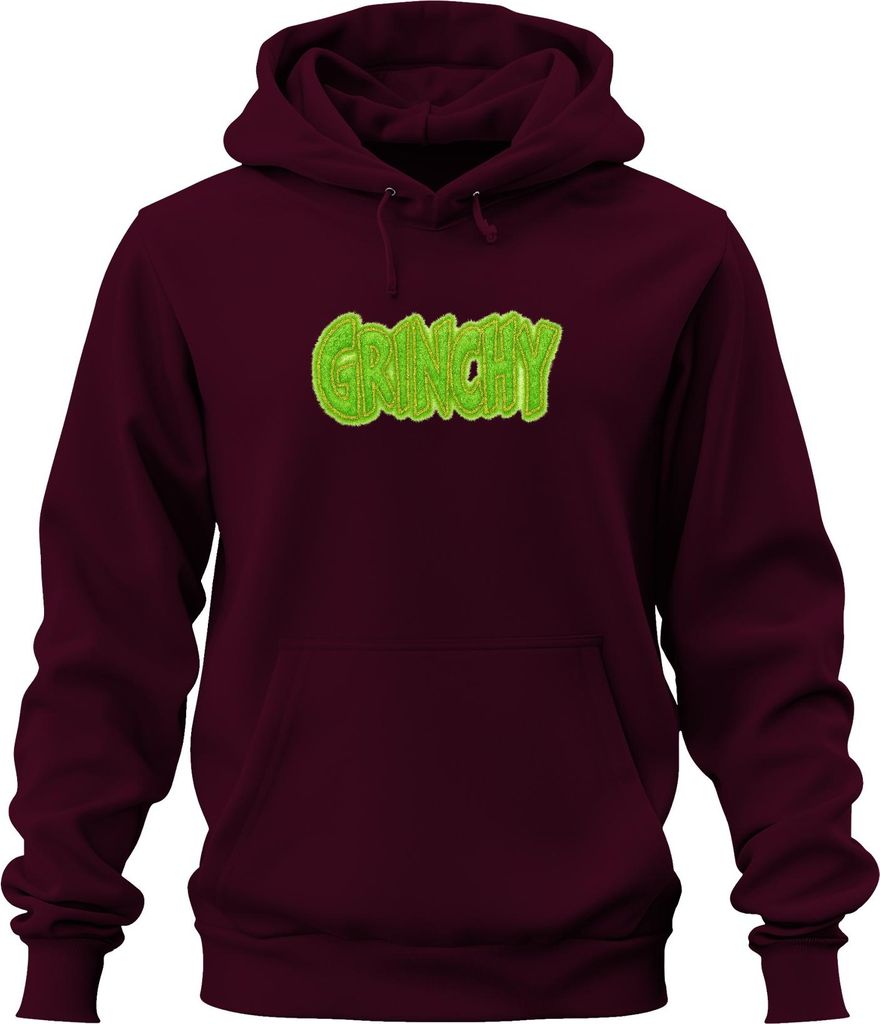 GRINCHY Weihnachten grün flauschige Optik Grinch Weihnachtsgeschenk Uni Hoodie Kapuzenpullover, Burgundy, L