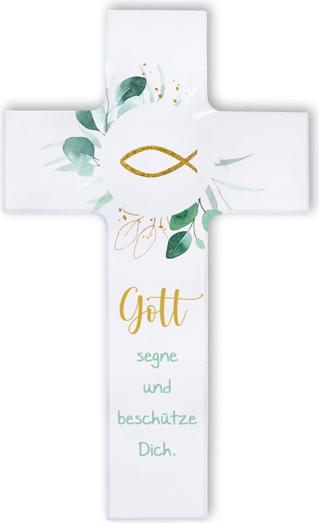 FRITZ COX Holzkreuz "Fisch" | Gott segne und beschütze Dich | christliches Geschenk für Kinder 20cm