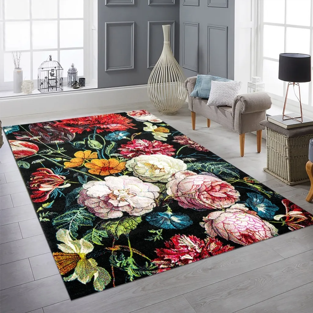 Tapis fleurs pour salon 120 x 170 cm idéal décoration séjour bouquet