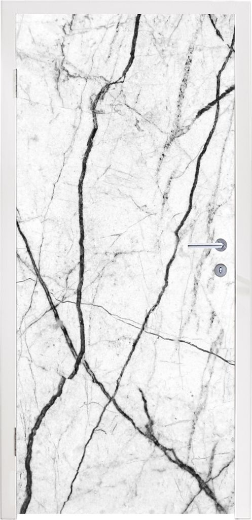 MuchoWow Türtapete Selbstklebende Türfolie Marmor - Schwarz - Weiß 90x235 cm Türposter Türaufkleber Klebefolie Türklebefolie - XXL-Plakaten...