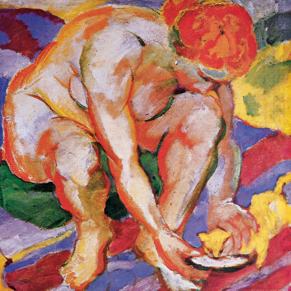 Franz Marc Kunstdruck Bild - Akt Mit Katze, 1910 (70 x 70 cm)