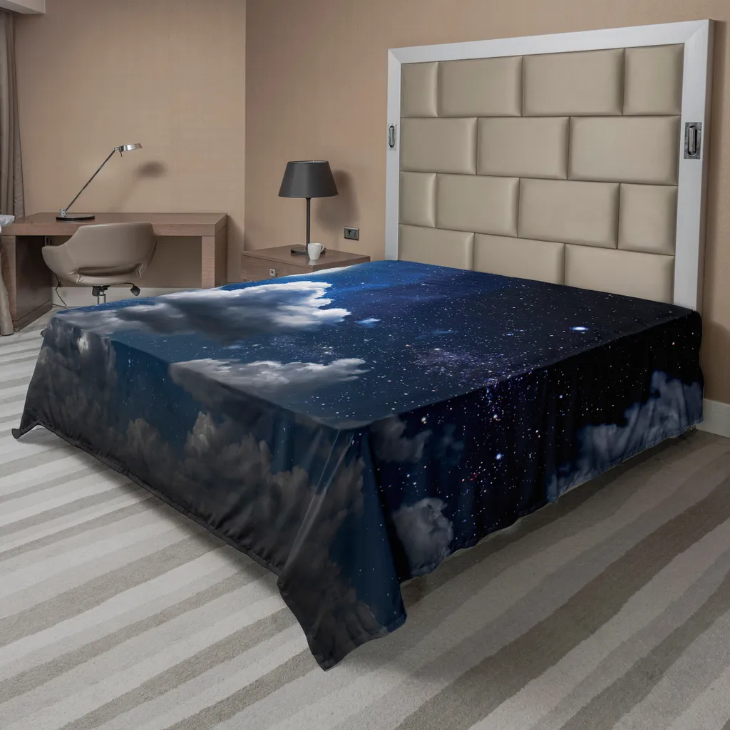 Drap de lit confortable imprimé ciel étoilé et nuages bleu et blanc