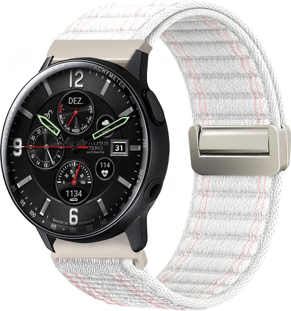 Smartwatch Armband für Samsung Galaxy Watch Active2 40mm Nylon Textil Band Ersatzband Wechselband Magnetverschluss flexibel atmungsaktiv Weiß
