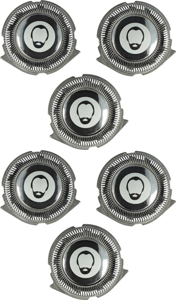 vhbw 6x Ersatz-Scherköpfe kompatibel mit Philips 1000 Series (S1xxx), S1100, 3000 Series (S3xxx), S1133, S1110, S1131 Elektrorasierer, Schwarz Silber