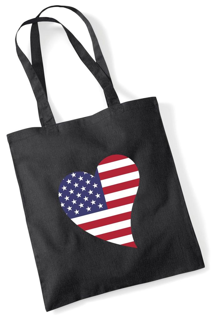 Huuraa Jutebeutel USA Flagge Herz 10 Liter Black Baumwolle Tasche Geschenkidee