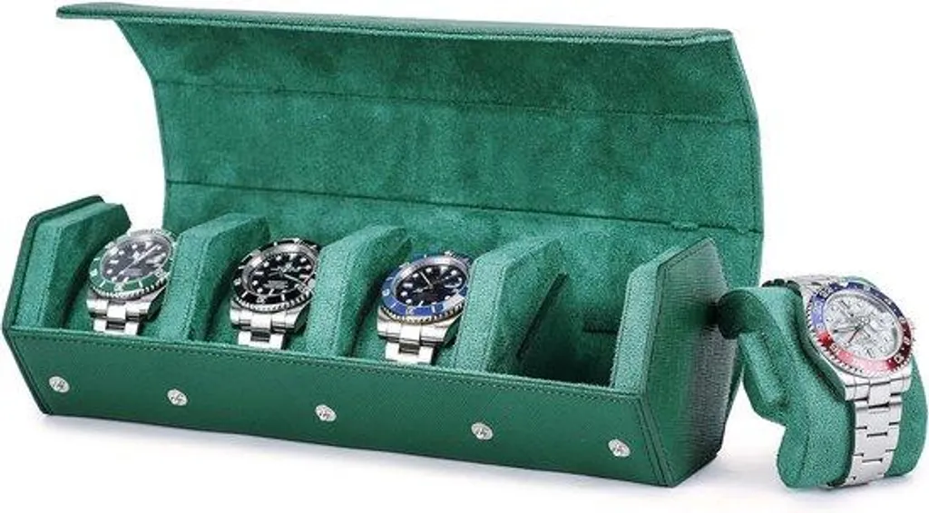 Boîte de rangement montres avec couvercle et coussinets en velours gris
