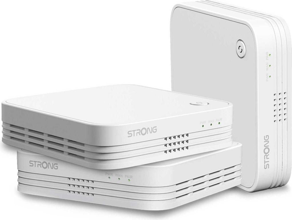 Three white electronic devices stacked and arranged on a white background.