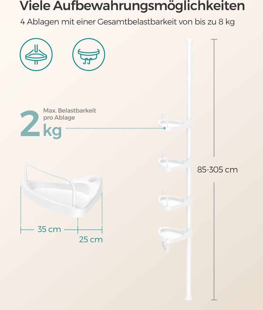 SONGMICS Duschregal, Eckregal, 4 Ablagen, Badregal, 85-305 Produktbild 5