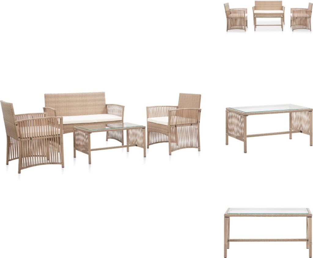 vidaXL 4-tlg. Garten-Lounge-Set mit Auflage Poly Rattan Beige - Gartenmöbel-Sets
