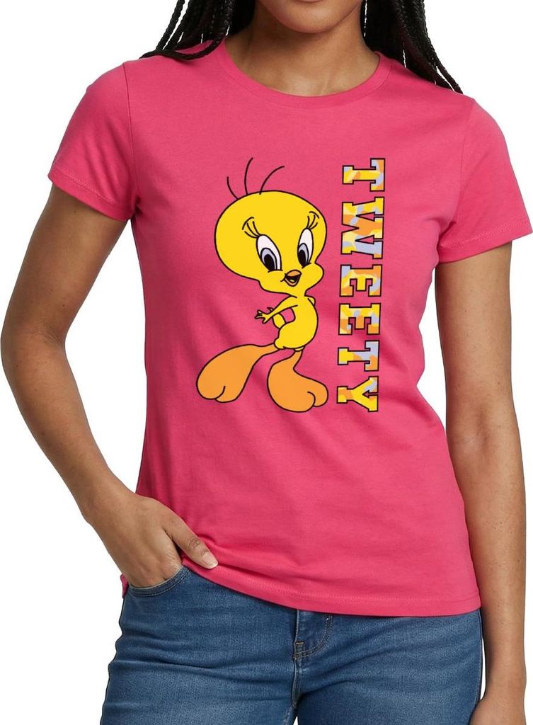Spreadshirt Looney Tunes Tweety Camouflage Frauen T-Shirt, XXL, Azalea