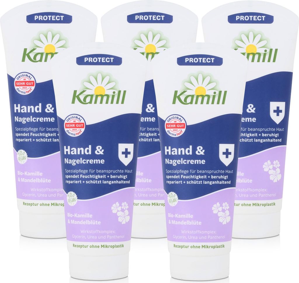 Kamill Hand & Nagelcreme Protect 100ml Bio-Kamille & Mandelblüte (5er Pack)