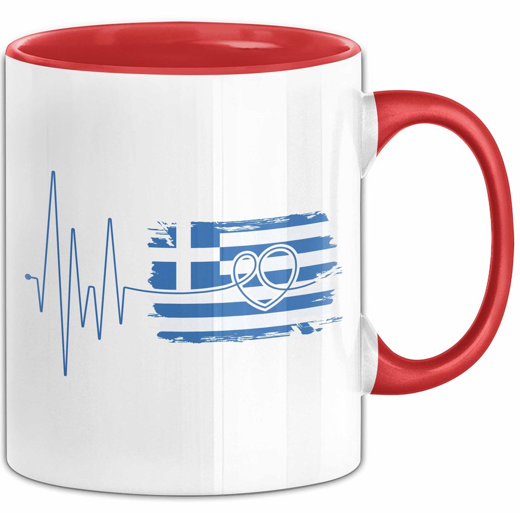 Griechenland Tasse Geschenk Grieche Flagge Herz Kaffee-Becher (Rot)