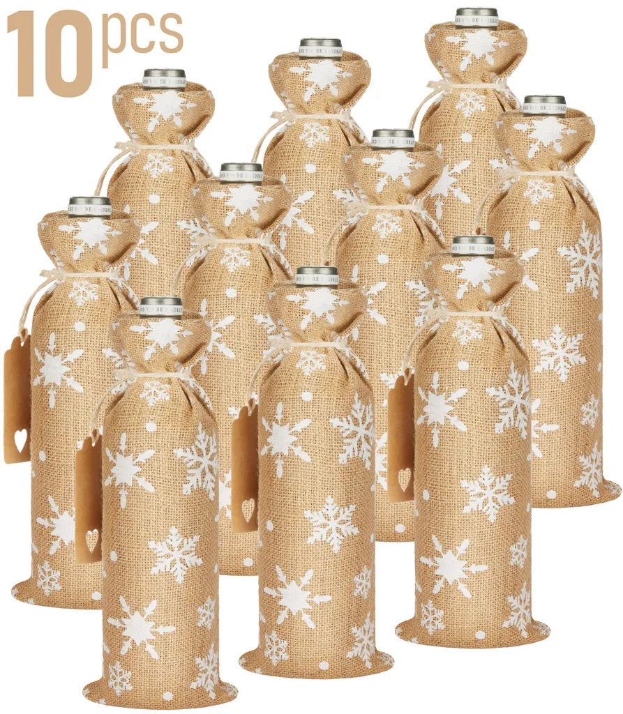 Stock 10 Pezzi Sacchetti Juta BRUBAKER per Bottiglie Vino Natale
