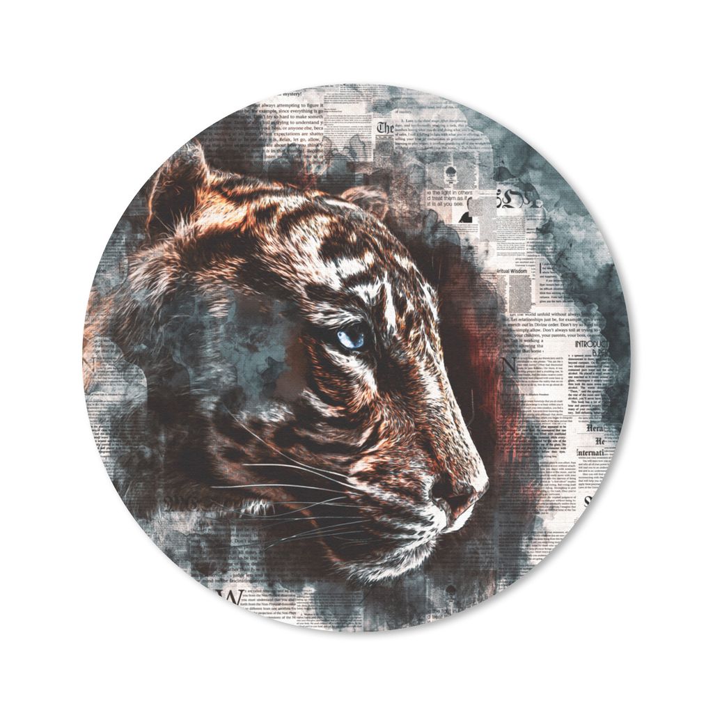 MuchoWow Mauspad Mousepad Tiger - Zeitung - Kunst 40x40 cm - Mousepads - Maus Mat - Pad - Mausunterlage - Schreibtisch Accessoires