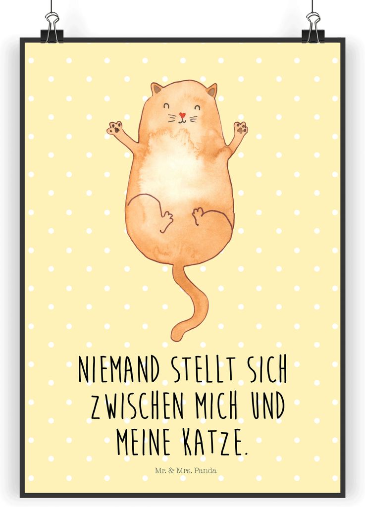 Mr. & Mrs. Panda Bild Katze Umarmen DIN A3 - Gelb Pastell - Geschenk, Cat, Cats, Posterdruck, Kunstdruck, Familie, Katzen, drucke, Plakat, wanddeko