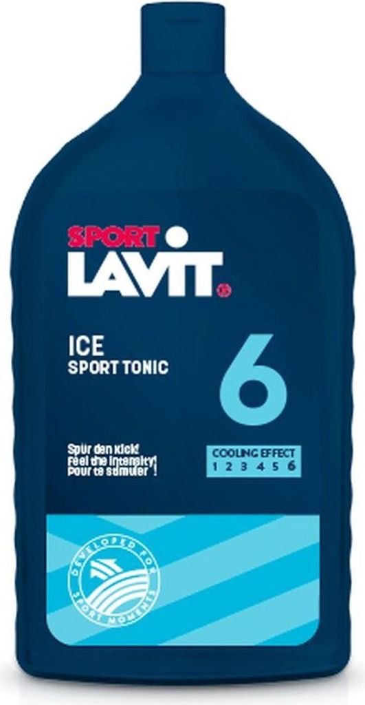 A dark blue bottle of Sport Lavit Ice Sport Tonic.
