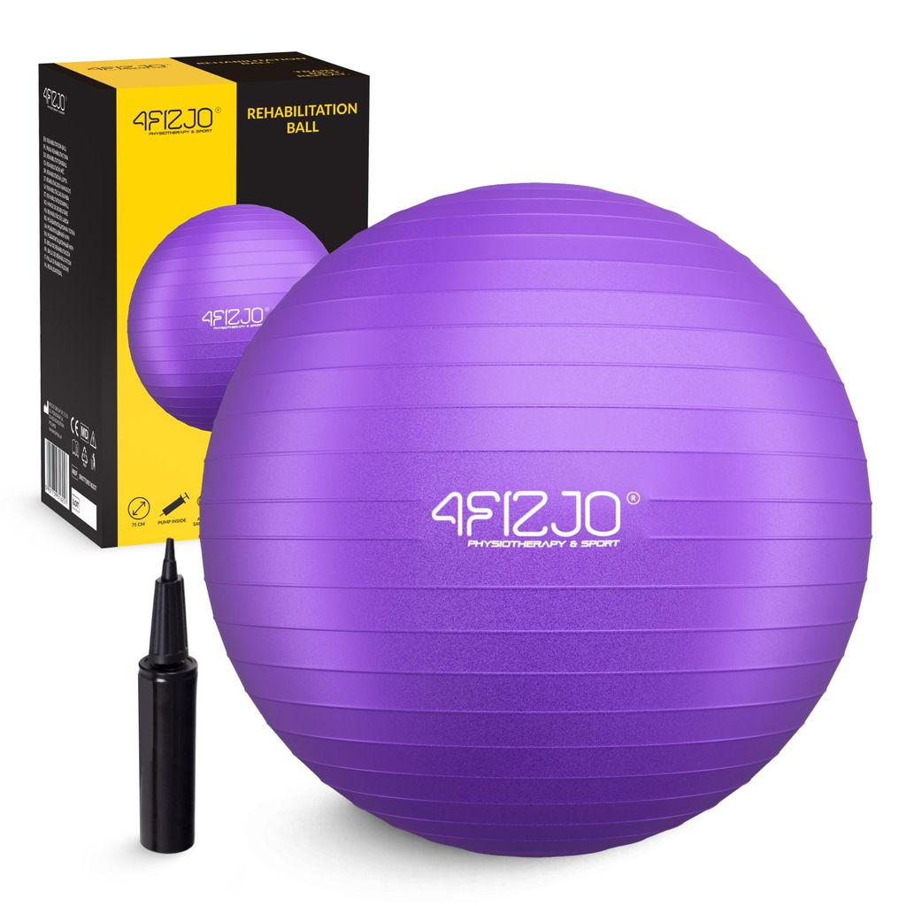 4FIZJO Gymnastikball Reh Ball, aufblasbar, Reha, Pilates, Fitness, Therapie, 75 cm, lila
