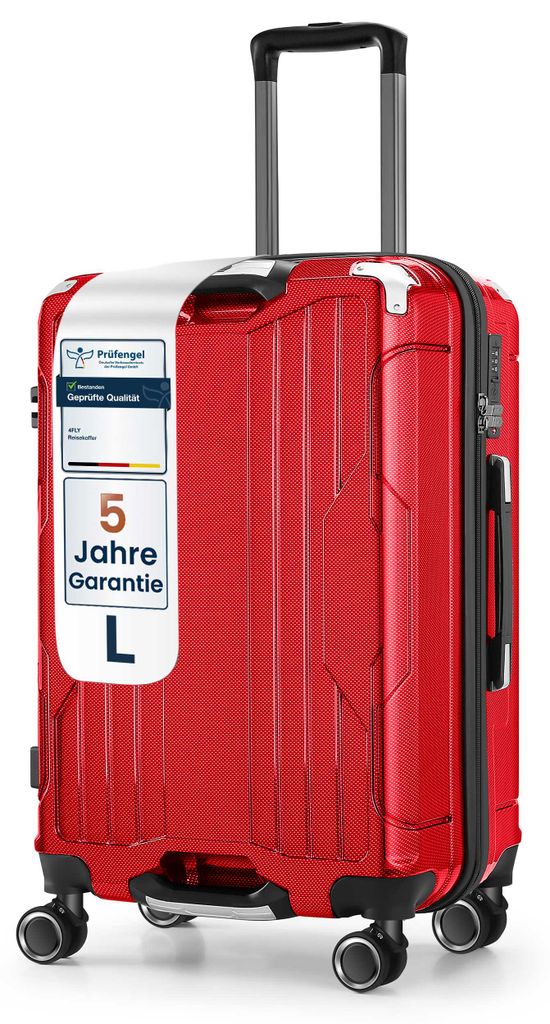 4FLY Aluminium-Rahmen Hartschalen Reisekoffer L 68 cm (69L) aus PC+ABS – mit TSA-Schloss, 4 Spinner-Doppelrollen, Reisegepäck