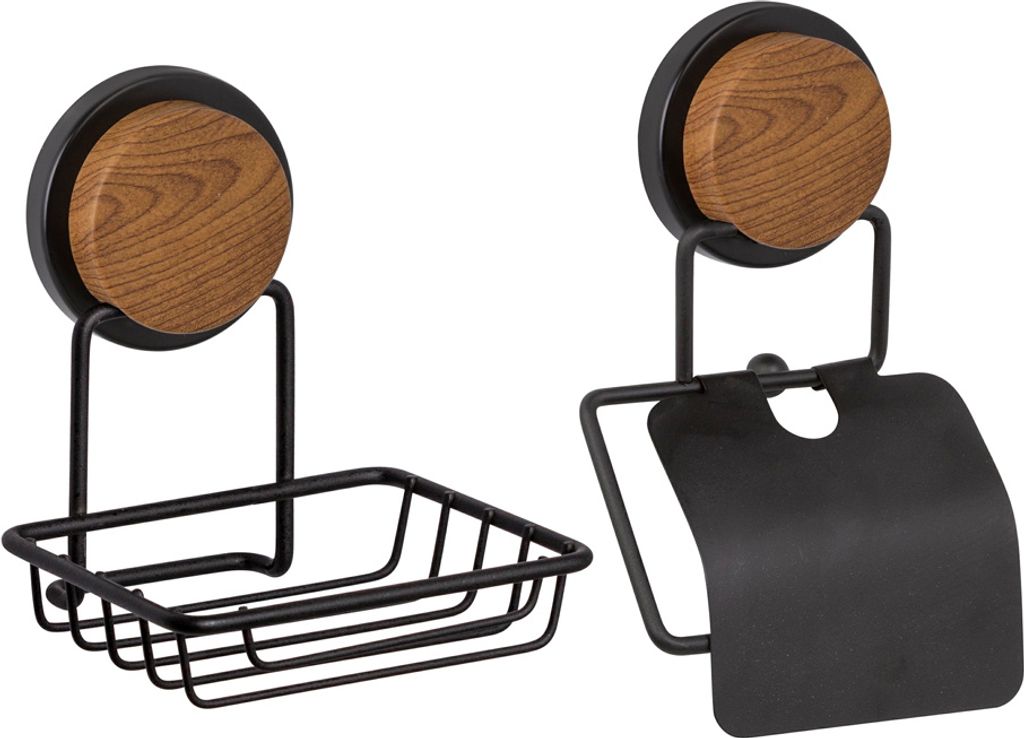 OKYANUS | Seifen- und Toilettenpapierhalter - Wood 05 - Schwarz - Industrial Design - Hochwertige Materialien