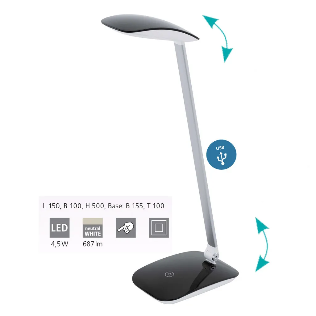 Eglo Cajero Lampada LED per Bambini e Studenti: USB e Touch Dimmer - 3