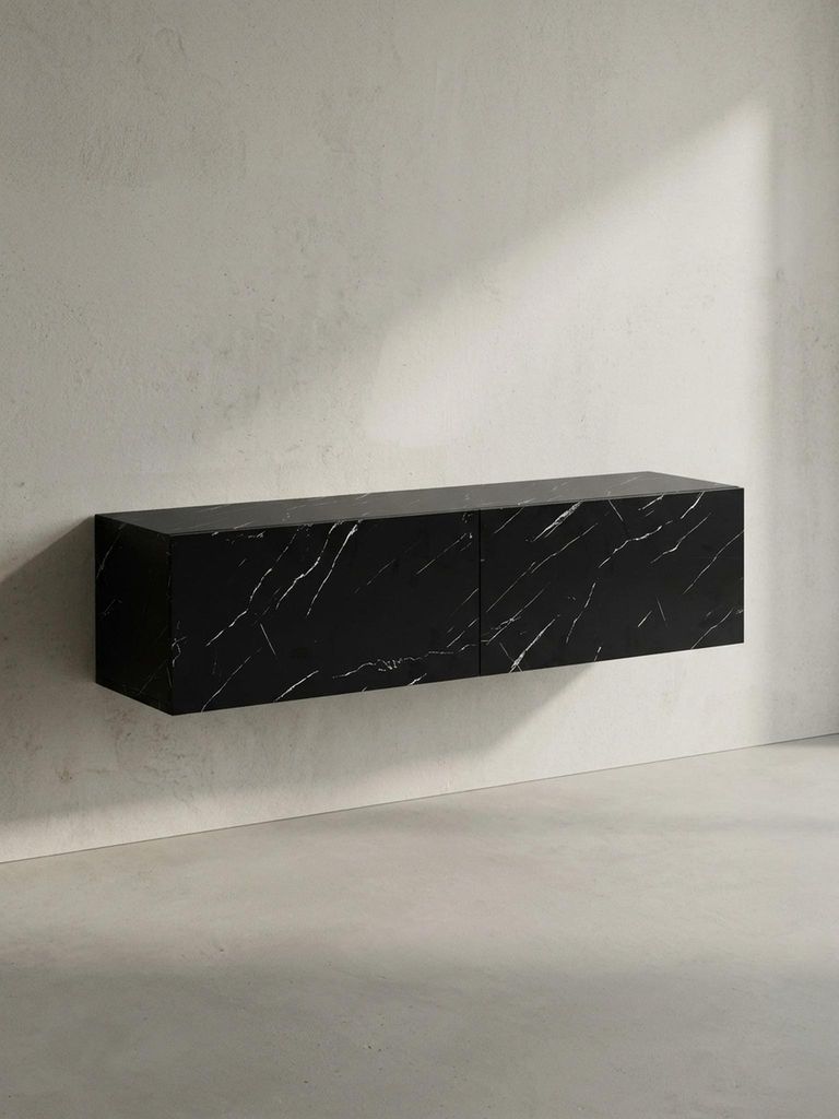 Lowboard Hängend Marmor-Optik Schwarz 120x30x30 cm TV-Schrank, Design Fernsehtisch mit Klapptüren Modern, Fernsehschrank Wand, TV-Kommode Fernseh...